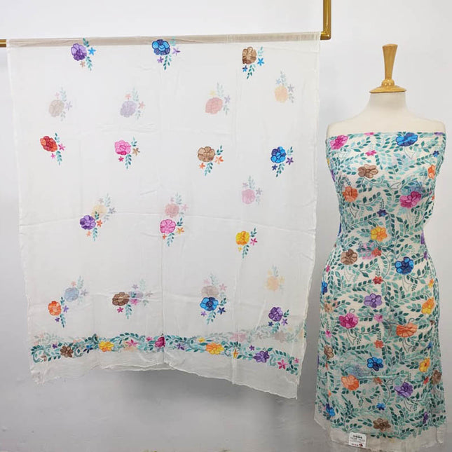 Handmade Pure China Crinkle with Kacha Pakka Tanka Full Jaal Work (Dyeable)