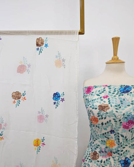 Handmade Pure China Crinkle with Kacha Pakka Tanka Full Jaal Work (Dyeable)