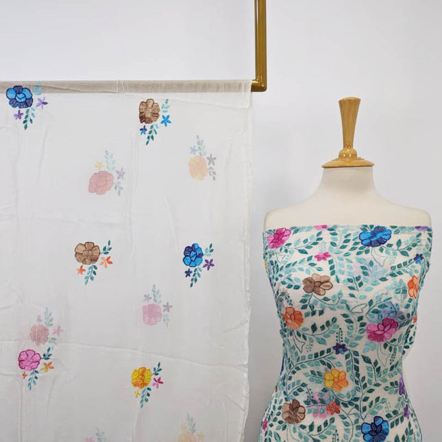 Handmade Pure China Crinkle with Kacha Pakka Tanka Full Jaal Work (Dyeable)