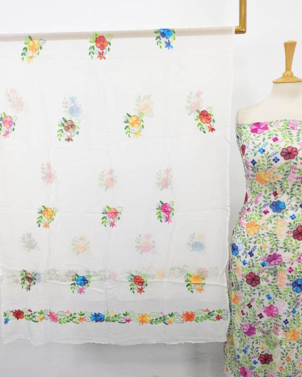 Handmade Pure China Crinkle with Kacha Pakka Tanka Full Jaal Work (Dyeable)