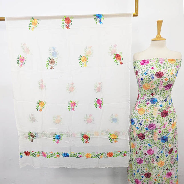 Handmade Pure China Crinkle with Kacha Pakka Tanka Full Jaal Work (Dyeable)