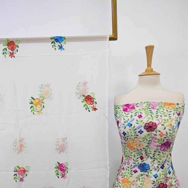 Handmade Pure China Crinkle with Kacha Pakka Tanka Full Jaal Work (Dyeable)