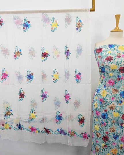 Pure China Crinkle with Kacha Pakka Tanka Work (Dyeable)