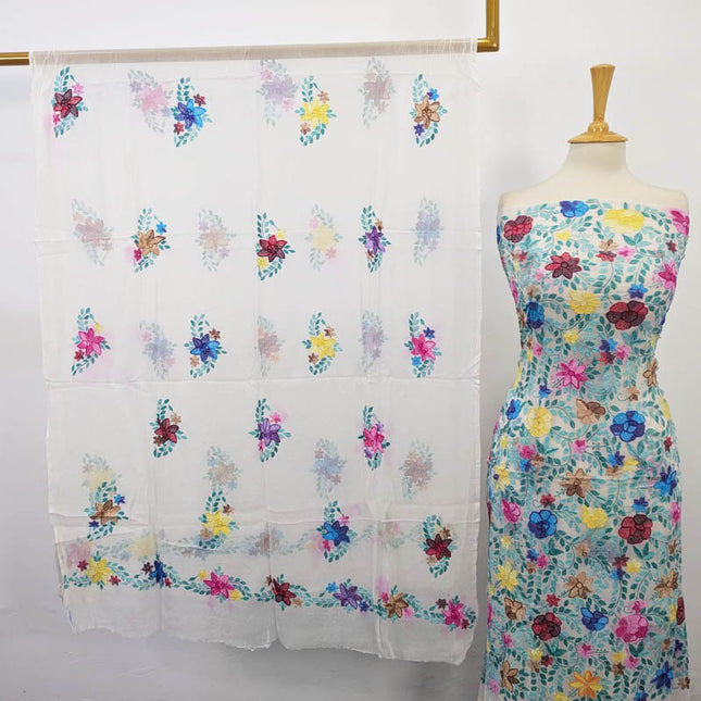 Pure China Crinkle with Kacha Pakka Tanka Work (Dyeable)