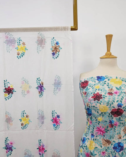 Pure China Crinkle with Kacha Pakka Tanka Work (Dyeable)