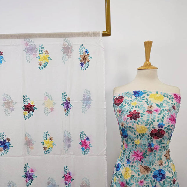 Pure China Crinkle with Kacha Pakka Tanka Work (Dyeable)