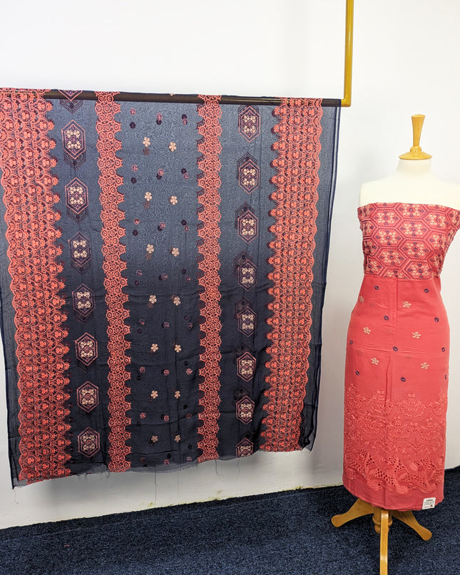 Fancy Embroidered Lawn With Chikankari Work And Chiffon Dupatta