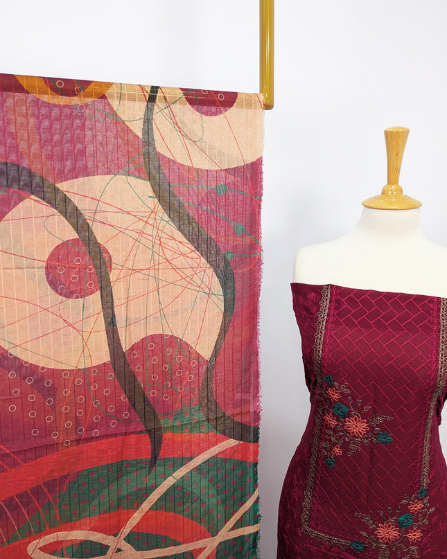 Fancy Embroidered Digital  Lawn Unstitched