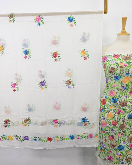 Handmade Pure China Crinkle with Multi Colour  Kacha Pakka Tanka Full Jaal Work (Dyeable)