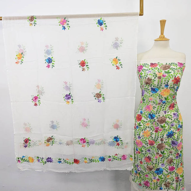 Handmade Pure China Crinkle with Multi Colour  Kacha Pakka Tanka Full Jaal Work (Dyeable)