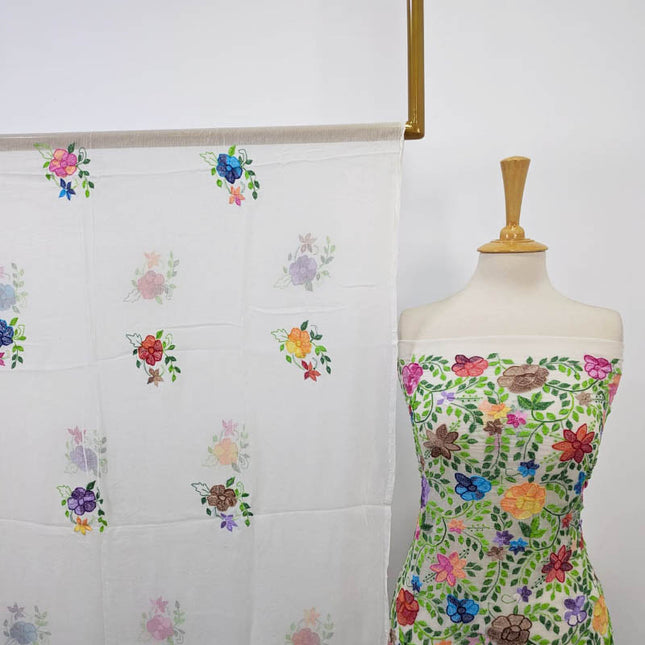 Handmade Pure China Crinkle with Multi Colour  Kacha Pakka Tanka Full Jaal Work (Dyeable)