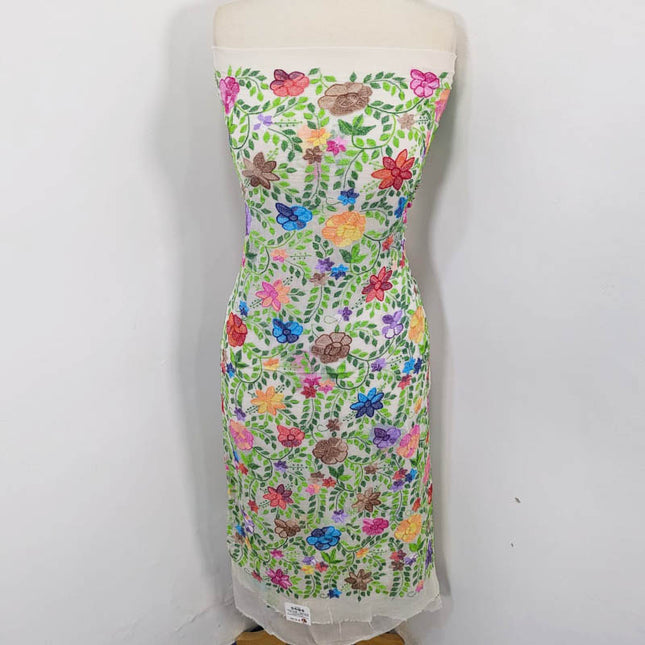 Handmade Pure China Crinkle with Multi Colour  Kacha Pakka Tanka Full Jaal Work (Dyeable)