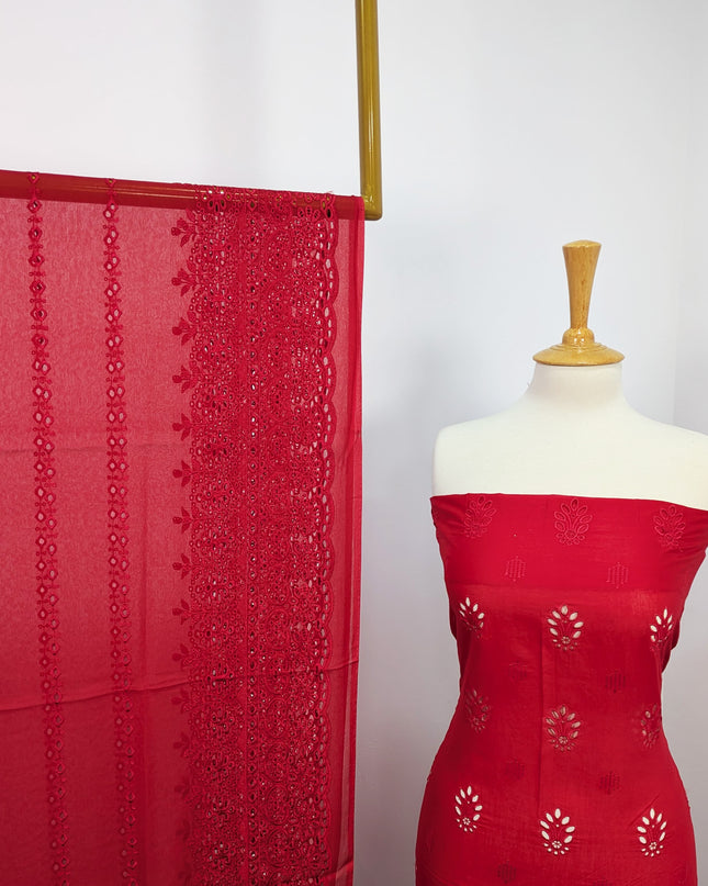 Fancy Embroidered Lawn With Chikankari Work And Chiffon Dupatta