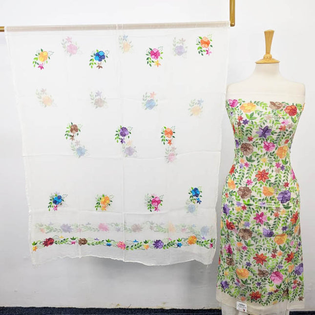 Handmade Pure China Crinkle with Kacha Pakka Tanka Full Jaal Work (Dyeable)