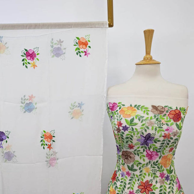 Handmade Pure China Crinkle with Kacha Pakka Tanka Full Jaal Work (Dyeable)