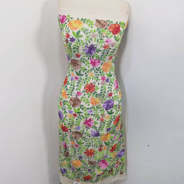 Handmade Pure China Crinkle with Kacha Pakka Tanka Full Jaal Work (Dyeable)