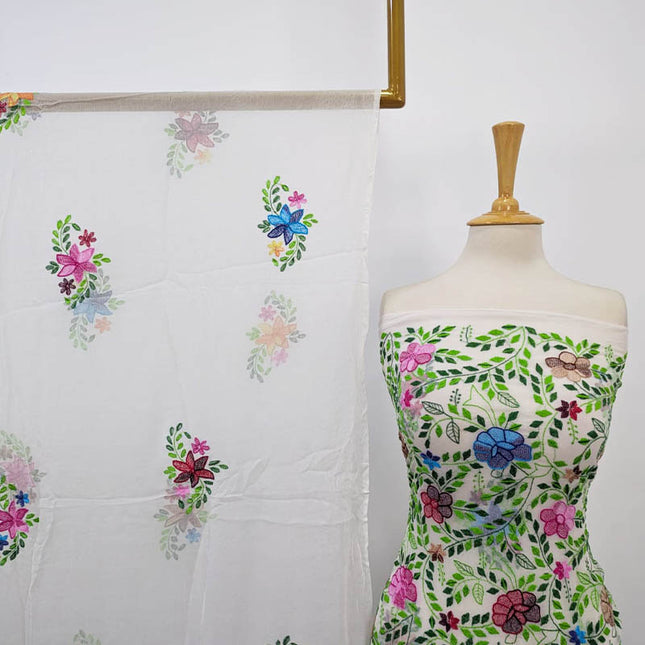 Pure China Crinkle with Kacha Pakka Tanka Full Jaal Work (Dyeable)