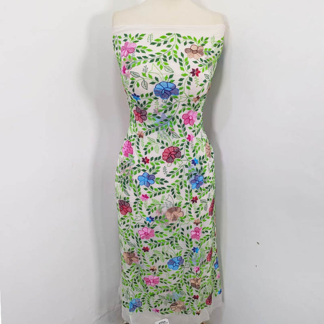 Pure China Crinkle with Kacha Pakka Tanka Full Jaal Work (Dyeable)