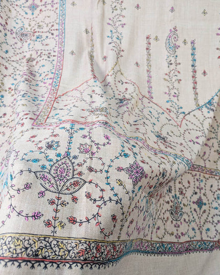 Fancy Embroidered Light Jaal Work Wool Shawl (Ready To Wear)