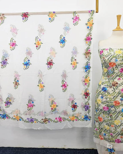 Handmade Pure China Crinkle with Kacha Pakka Tanka Full Jaal Work (Dyeable)