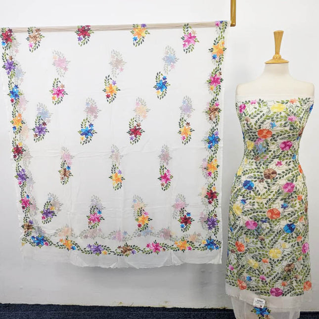 Handmade Pure China Crinkle with Kacha Pakka Tanka Full Jaal Work (Dyeable)