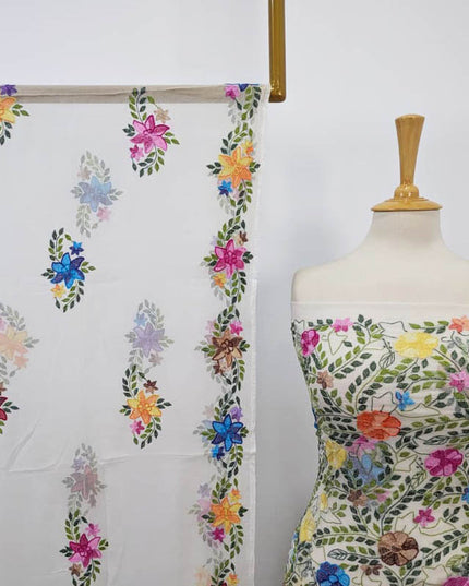 Handmade Pure China Crinkle with Kacha Pakka Tanka Full Jaal Work (Dyeable)