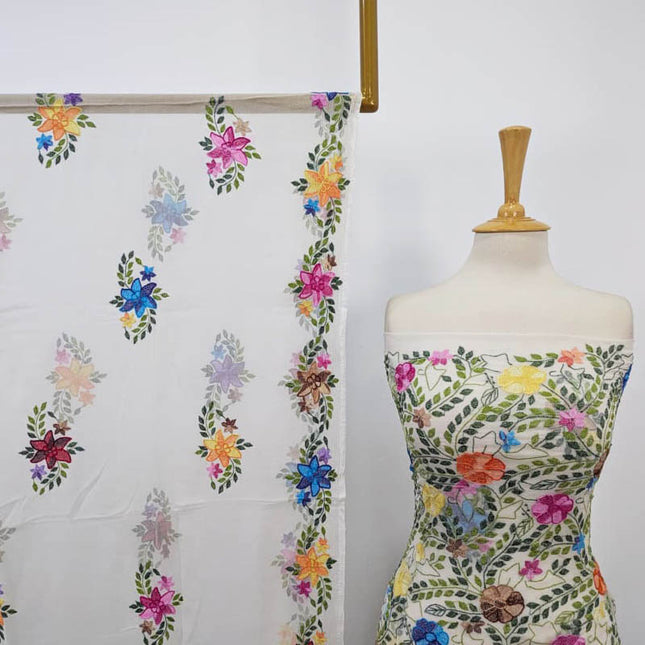 Handmade Pure China Crinkle with Kacha Pakka Tanka Full Jaal Work (Dyeable)