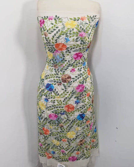 Handmade Pure China Crinkle with Kacha Pakka Tanka Full Jaal Work (Dyeable)