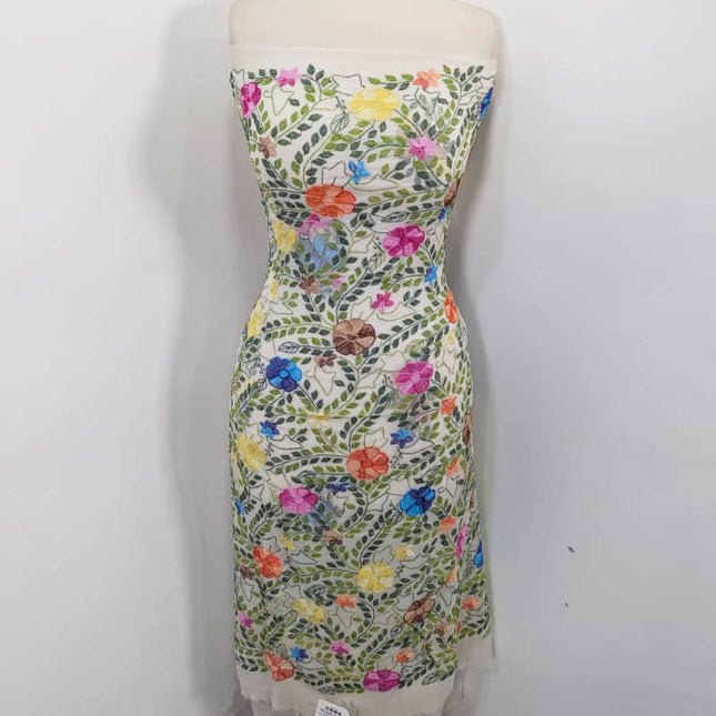 Handmade Pure China Crinkle with Kacha Pakka Tanka Full Jaal Work (Dyeable)