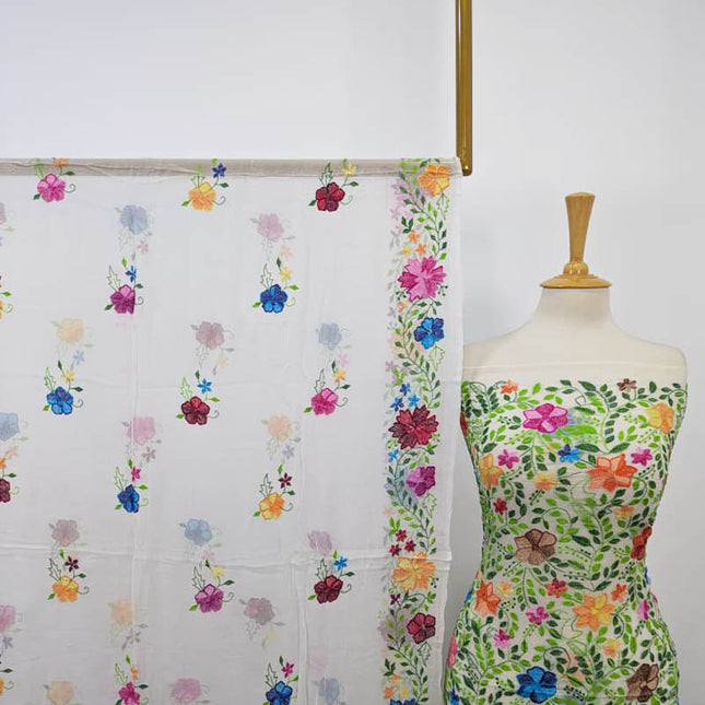 Pure China Crinkle with Cross Stitch Pakka Tanka Work 2PC -Dyeable