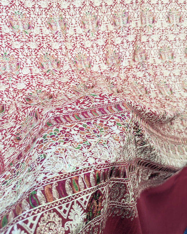 Fancy Pashmina With Full Jaal Embroidered Tilla Work Bridal Shawl