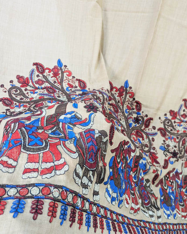 Fancy Multi Colour Embroidered Wool Shawl