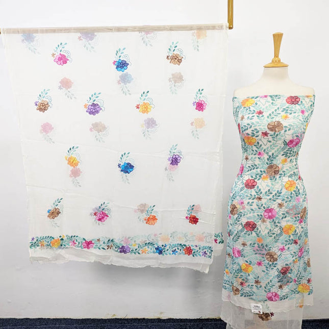 Handmade Pure China Crinkle with Kacha Pakka Tanka Work (Dyeable)