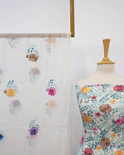 Handmade Pure China Crinkle with Kacha Pakka Tanka Work (Dyeable)