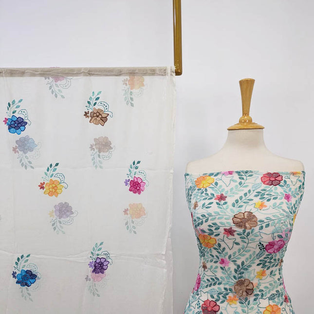 Handmade Pure China Crinkle with Kacha Pakka Tanka Work (Dyeable)