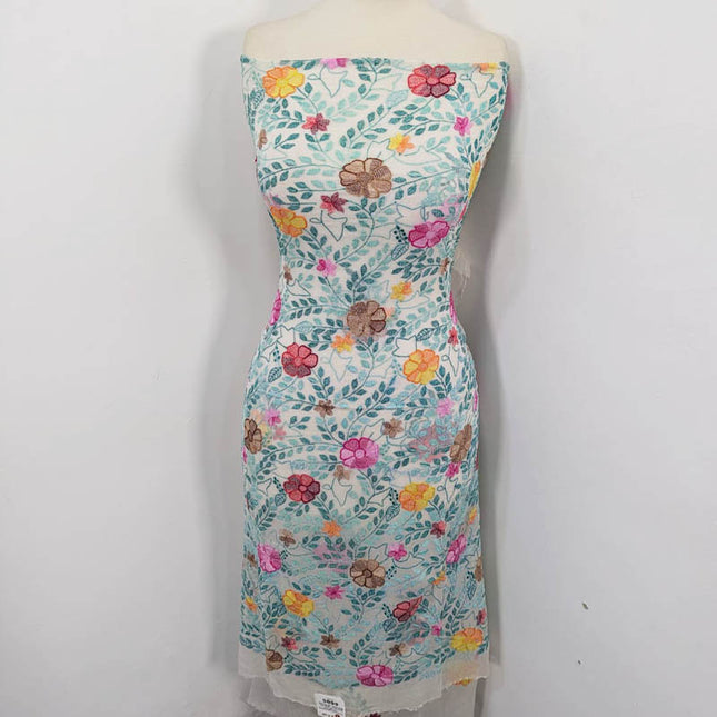 Handmade Pure China Crinkle with Kacha Pakka Tanka Work (Dyeable)