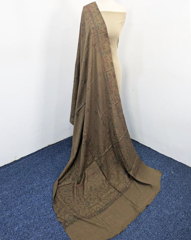 Embroidered Block Print Pashmina Shawl ( Ready To Wear )