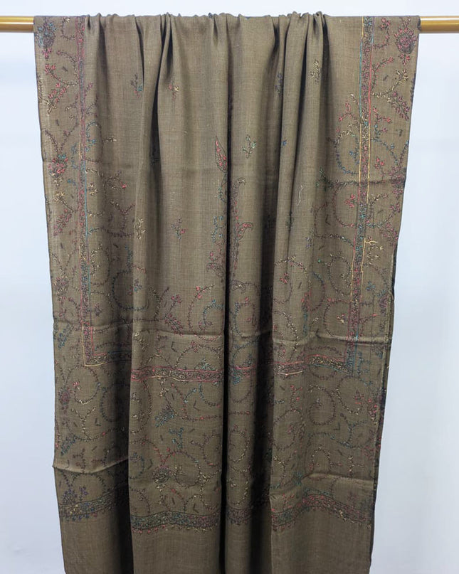 Embroidered Block Print Pashmina Shawl ( Ready To Wear )