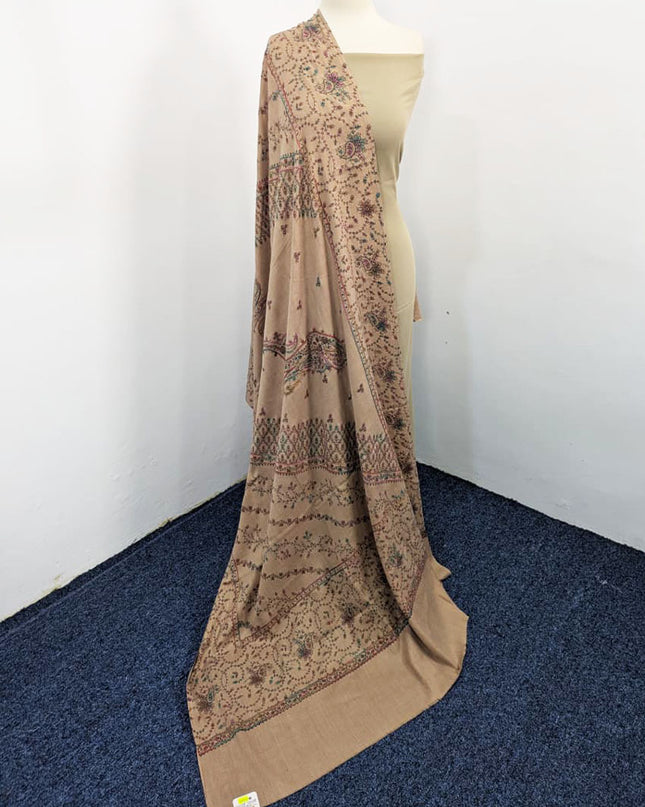 Embroidered Block Print Pashmina Shawl ( Ready To Wear )