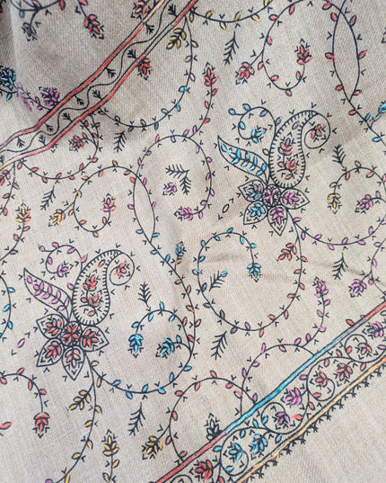 Embroidered Block Print Pashmina Shawl ( Ready To Wear )