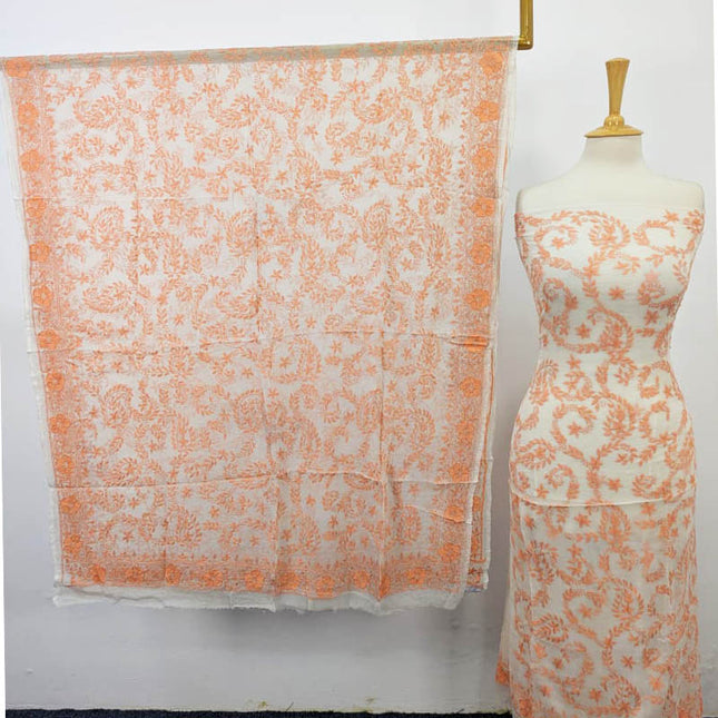 Premium Pure China Crinkle with Kacha Tanka Full Jaal Work (Dyeable)