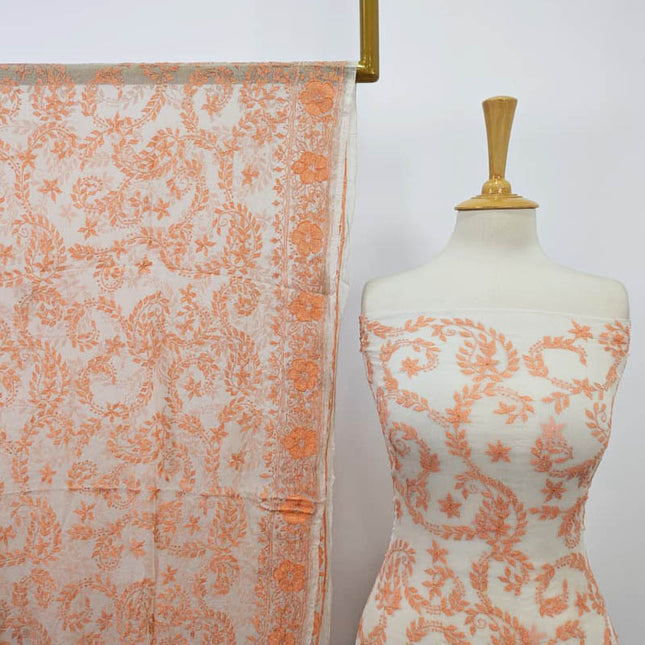 Premium Pure China Crinkle with Kacha Tanka Full Jaal Work (Dyeable)