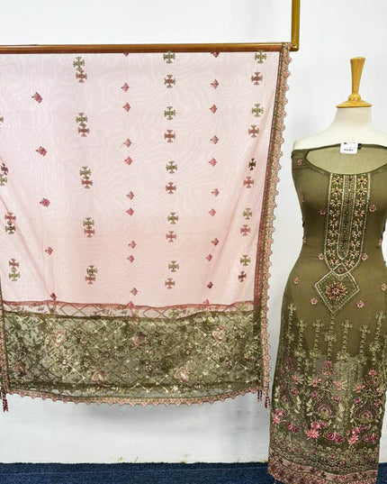 Fancy Embroidered Chiffon with Net Dupatta 3Pc Unstitched