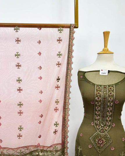 Fancy Embroidered Chiffon with Net Dupatta 3Pc Unstitched