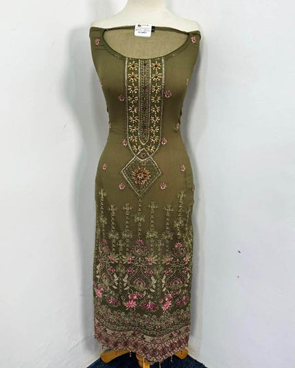 Fancy Embroidered Chiffon with Net Dupatta 3Pc Unstitched