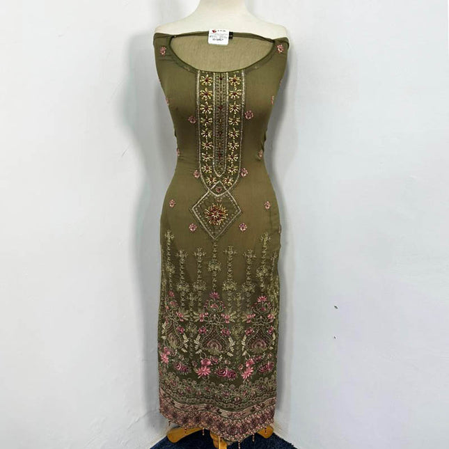 Fancy Embroidered Chiffon with Net Dupatta 3Pc Unstitched