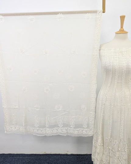 Handmade Pure China Crinkle with Chikankari Work Frock Dyeable  2PC Unstitched