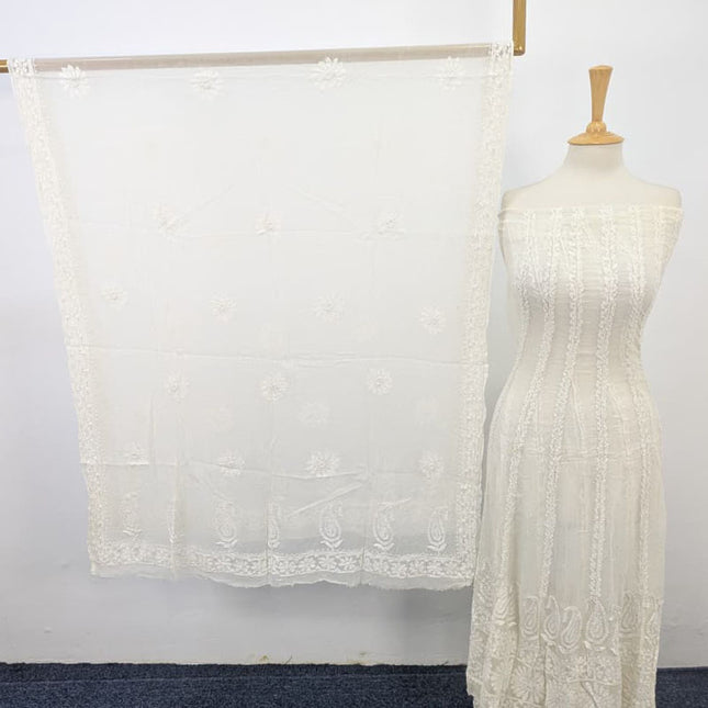 Handmade Pure China Crinkle with Chikankari Work Frock Dyeable  2PC Unstitched