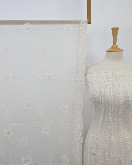 Handmade Pure China Crinkle with Chikankari Work Frock Dyeable  2PC Unstitched