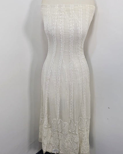 Handmade Pure China Crinkle with Chikankari Work Frock Dyeable  2PC Unstitched